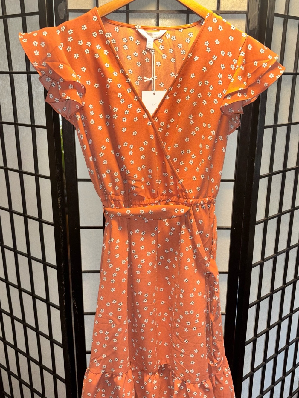 LC Lauren Conrad Rust Orange Floral Wrap Dress